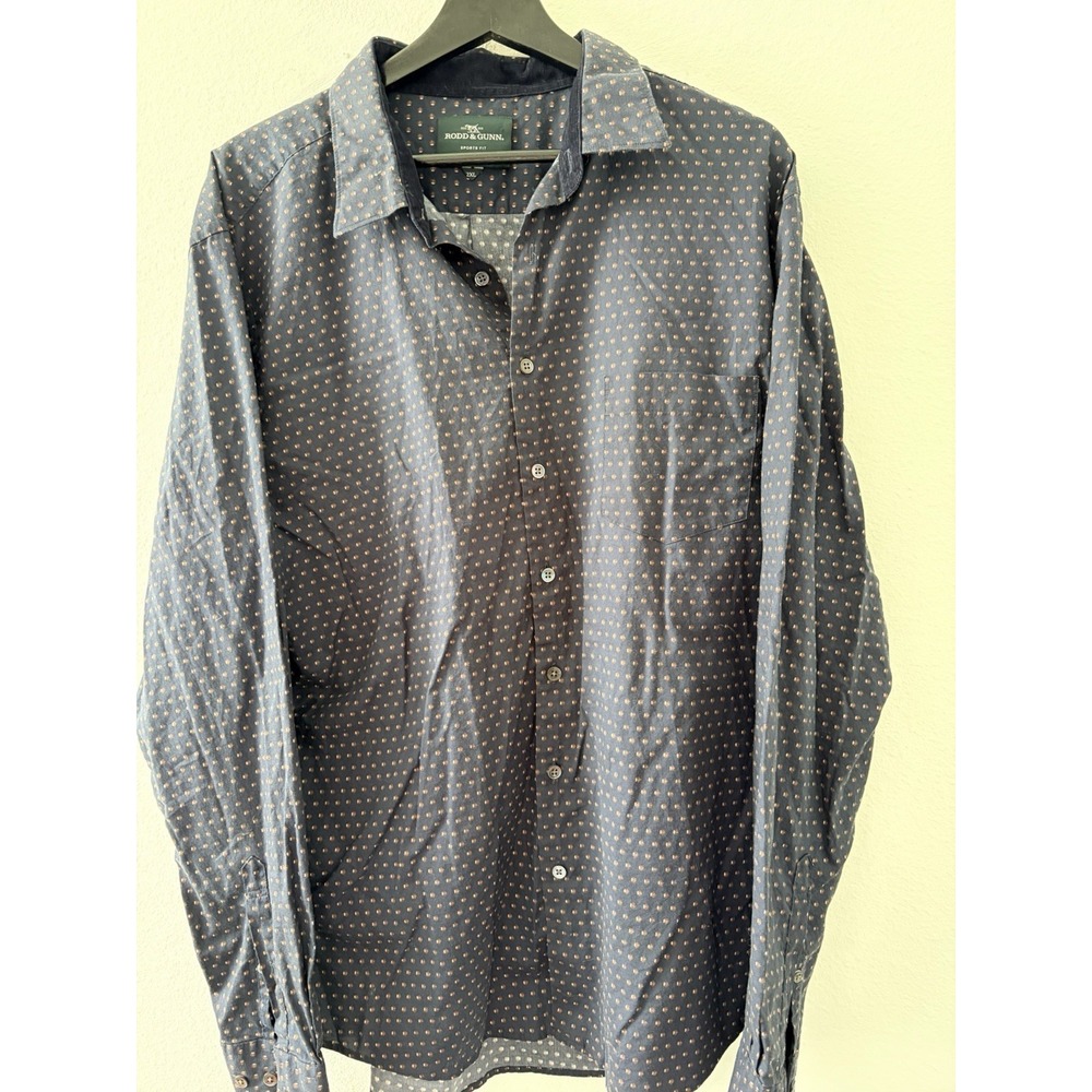 Rodd & Gunn Sport Shirt Mens 2XL Blue Geometric Pattern Woven In Italy Button Up